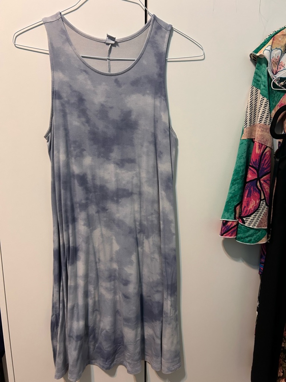 Sleeveless Tie-Dye Midi Dress - Gray Blue